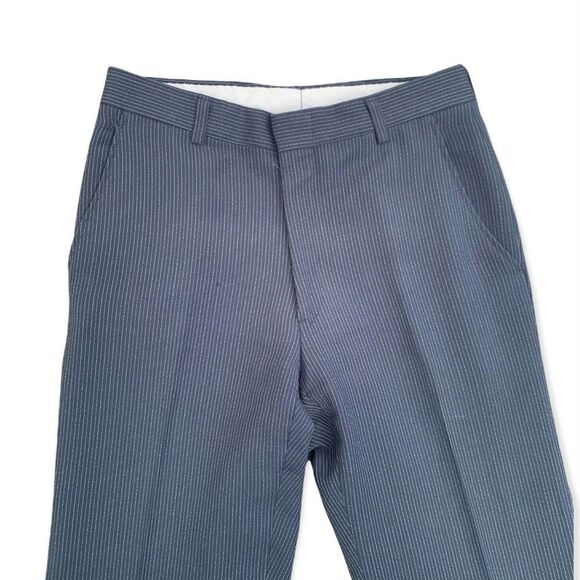 Vintage1970s Pinstripe‎ Mens Straight Leg Pants Navy Blue Cotton Blend - Picture 4 of 6